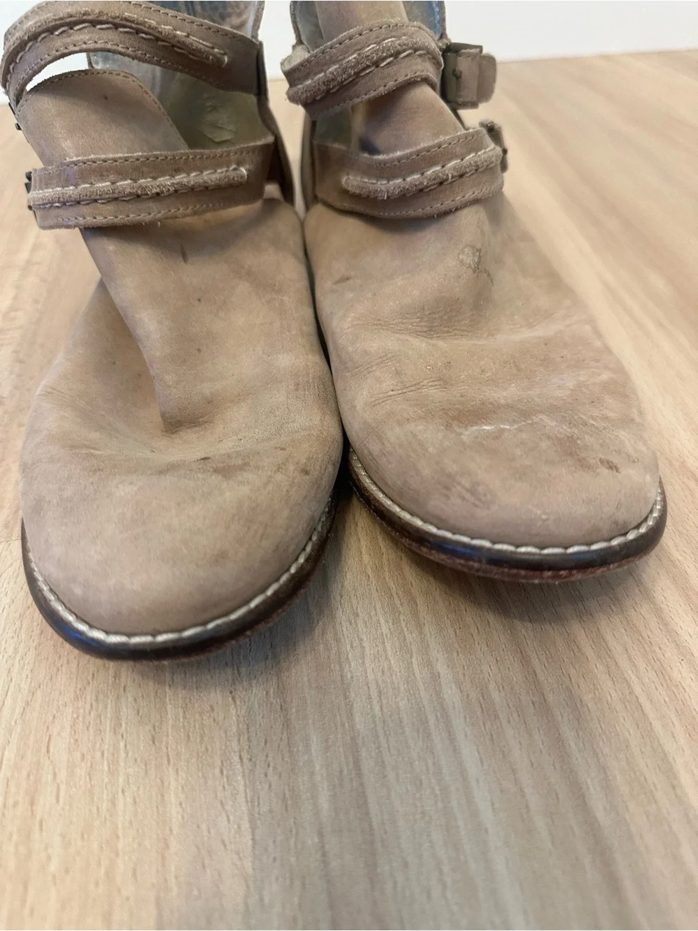 Free People Double-Buckle Suede Ankle Boots in Tan